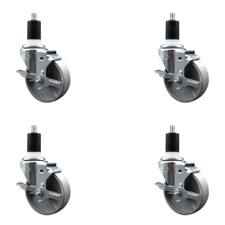 Service Caster 4'' Semi Steel Swivel 1-1/2'' Expanding Stem Caster Set with Brake, 4PK SCC-EX20S414-SSS-TLB-112-4